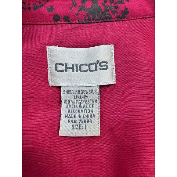 Chico's Asian Inspired Silk Beaded Red Gold Blazer Jacket Women's Medium‎ Career - Picture 3 of 7